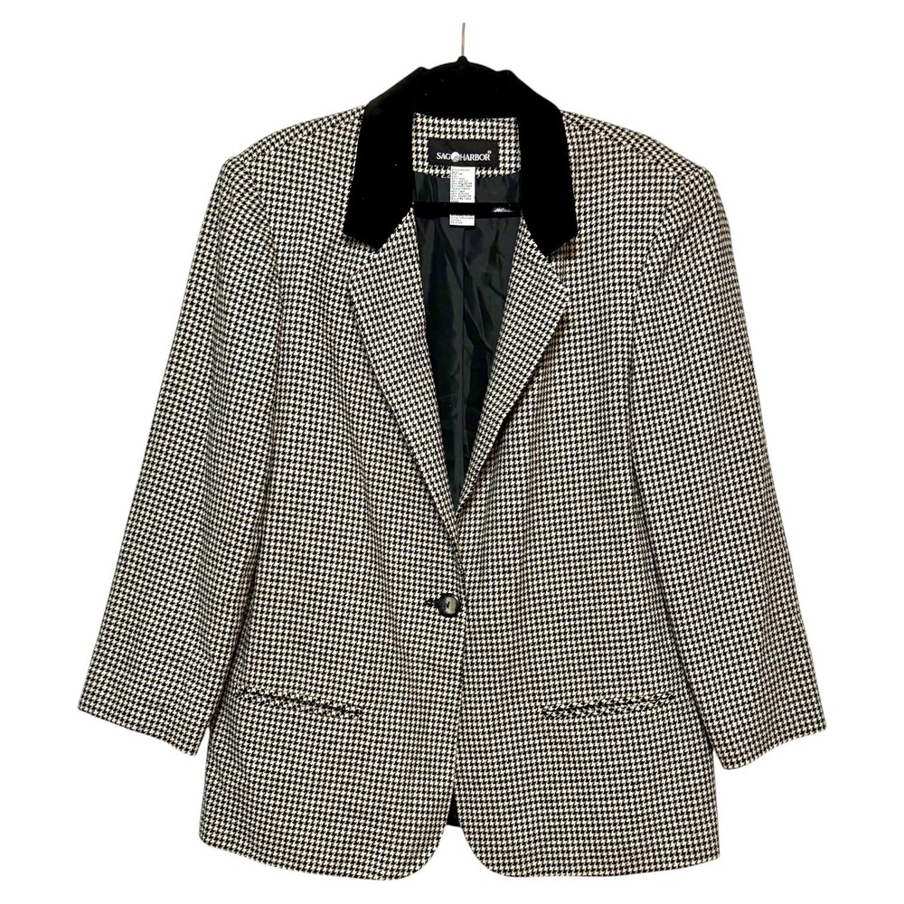 Vintage Wool Blend Houndstooth Blazer Womens Size 14 Power‎ Dressing Capsule